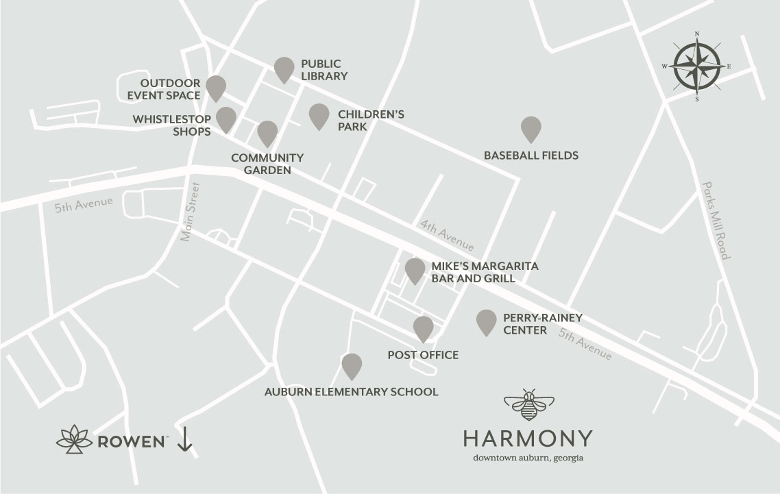 Downtown Auburn Georgia Points of Interest Map | Harmony Community | Kinglett Homes